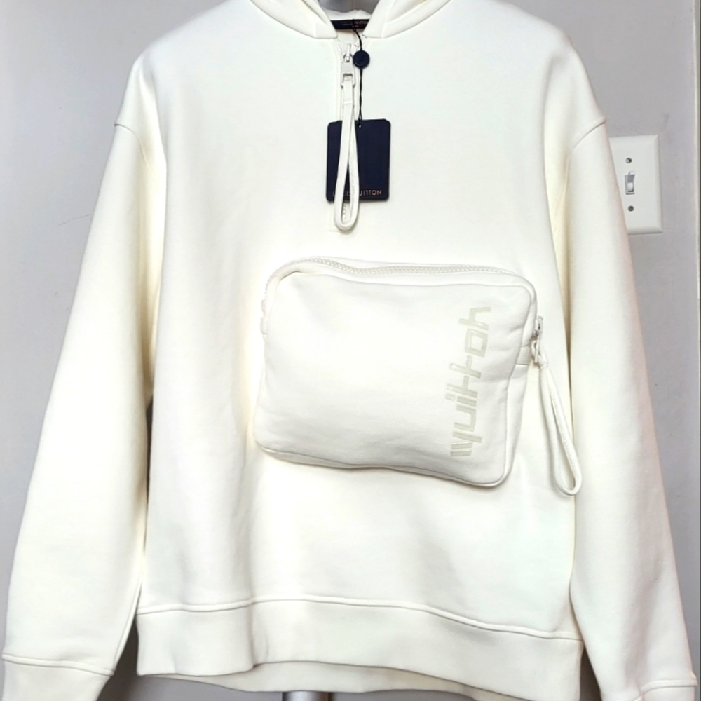 Auth NWT Louis Vuitton 3D Patched Pocket Half-zip Hoodie